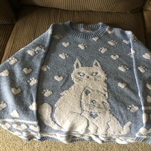 Light blue cat sweater with hearts & paws